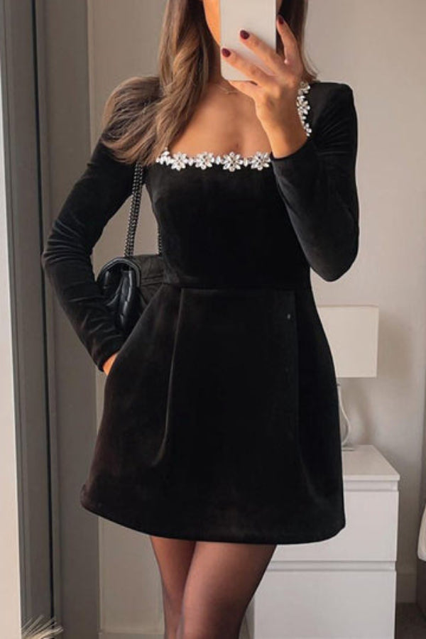 Eliza - Long Sleeve Velvet Dress